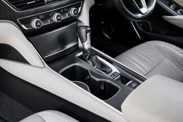 automatic transmission shift selector in the car interior. Closeup a manual shift of modern car...