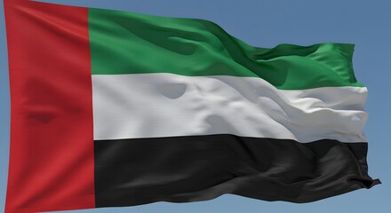 Obraz premium United Arab Emirates Flag Waving Proudly in the Blue Sky