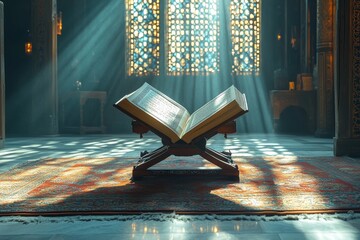 Open book in sunlit church