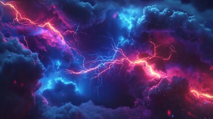 Fototapeta premium Fiery blue lightning storm cloudscape, digital art, game background