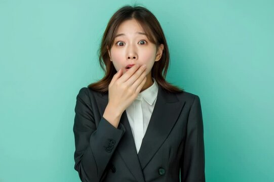 驚く日本人の女性会社員のアップ写真（驚愕・びっくり・愕然・衝撃）	