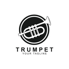 Retro vintage trumpet logo design. classic jazz trumpet logo. simple black trumpet cornet for jazz music logo design © acilliaeggi