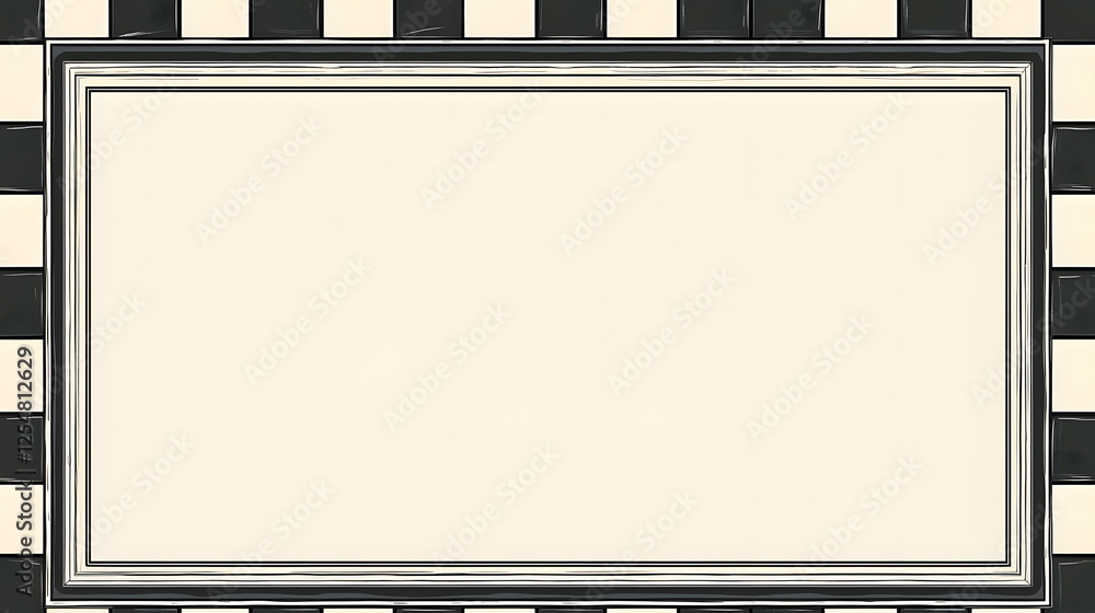 Poster blank framed artwork with checkered border and empty white space for custom design or text insertion