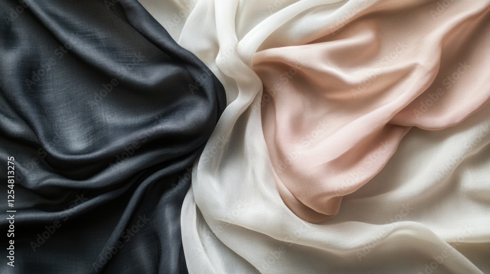 Poster elegant flowing silk fabrics in soft tones on a neutral background with blank space for text. genera