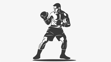 Silhouette of athletic boxer on a white background