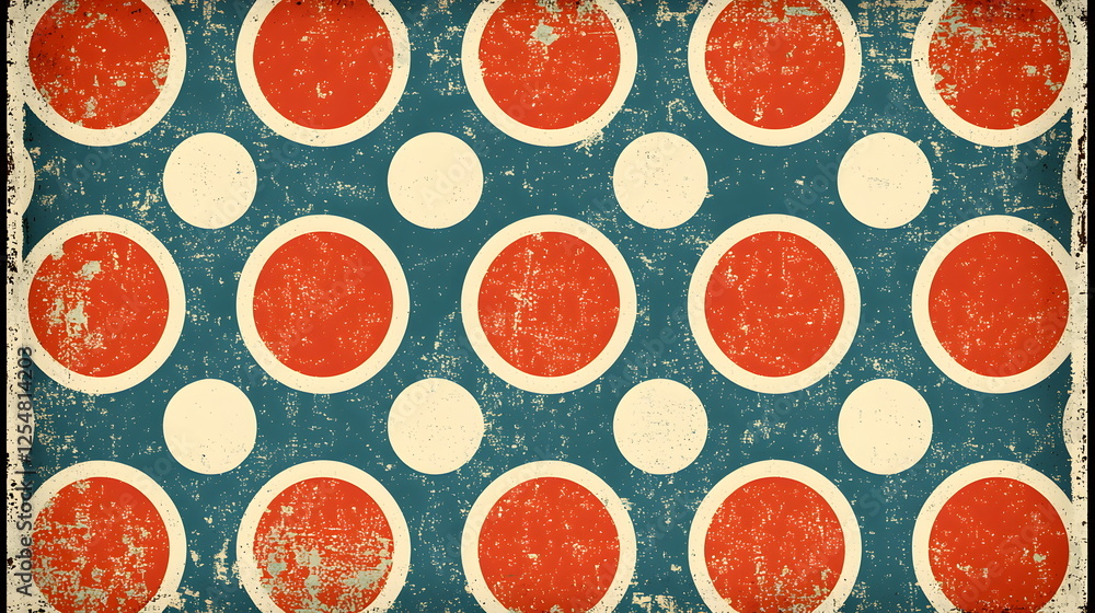 Aufkleber bold dots arranged in a playful pattern on a textured blue background with a vintage feel and faded 