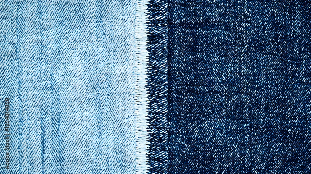 Poster denim fabric types showing contrasting textures and colors in a close-up view highlighting stitching