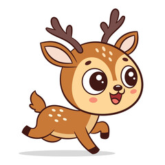 Cute happy face deer running doodle vector illustration