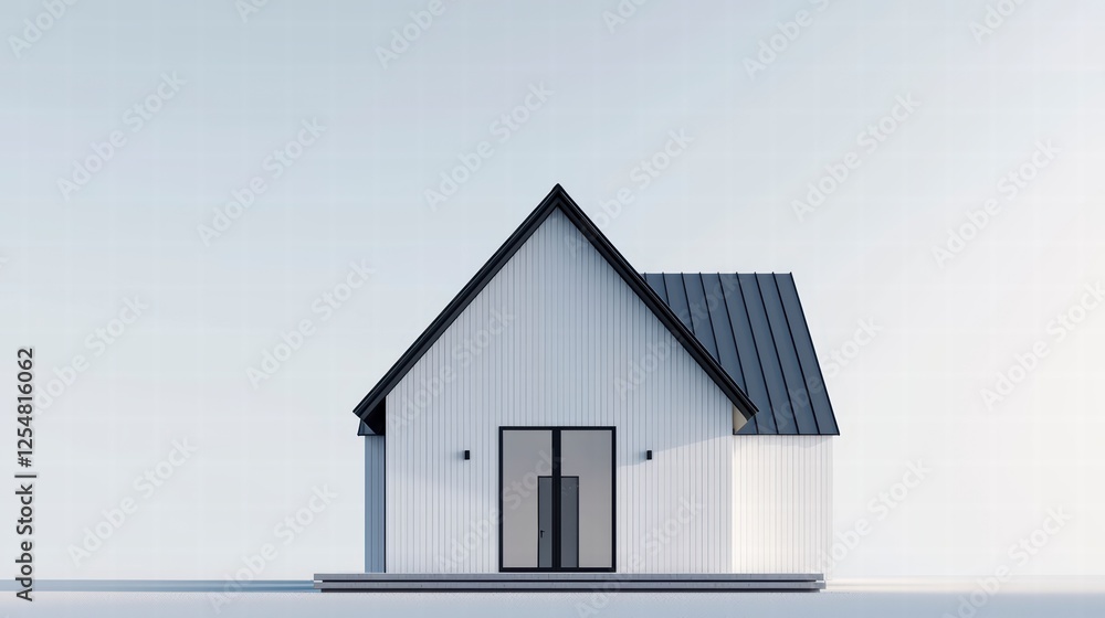 Poster modern farmhouse architectural rendering: a minimalist architectural rendering showcases a modern fa