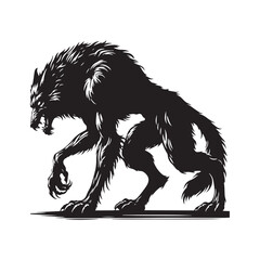 Werewolf Silhouette Moon beast Design - Minimalist Werewolf Vector - Illustration of Werewolf.