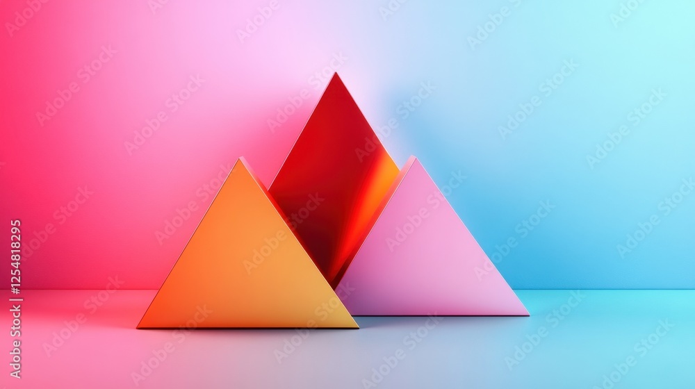 Poster vibrant triangular shapes bathed in soft pink and blue light create an artistic arrangement that cap