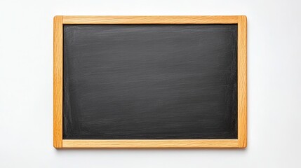 Blank chalkboard with a wooden frame, ready for writing, set against a clean white background