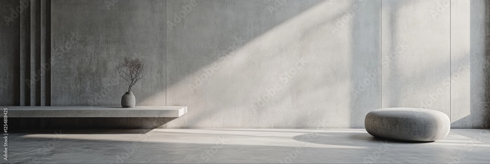 Poster minimalist concrete texture interior with natural light, simple decor, and calming atmosphere in a s