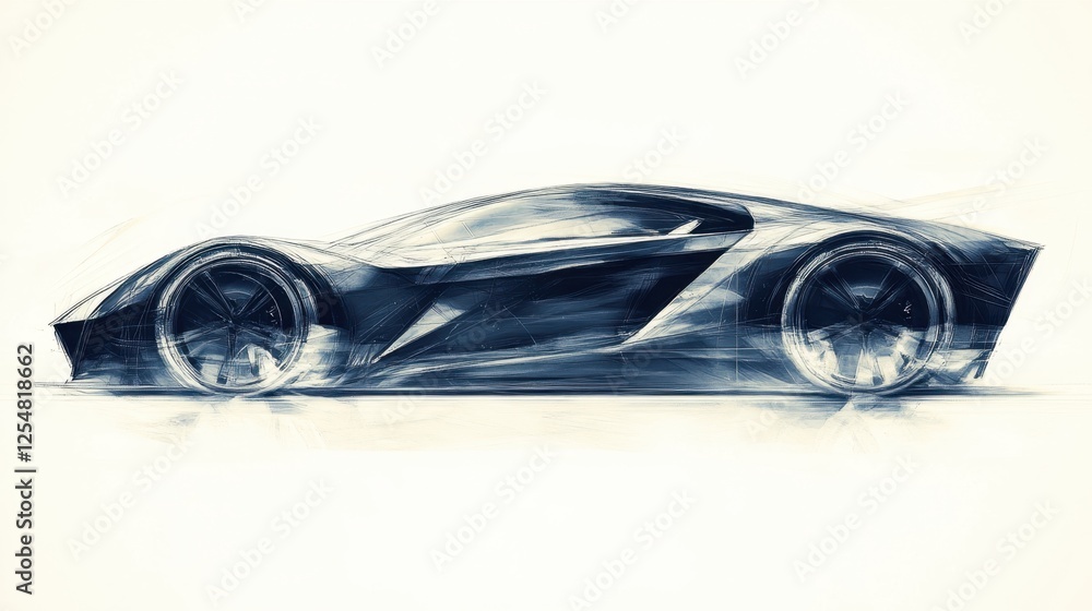 Poster dynamic design of a futuristic sports car captured in a sleek artistic rendering showcasing speed an