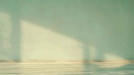 Soft green wall with gentle shadows and light creating a serene atmosphere in an empty space