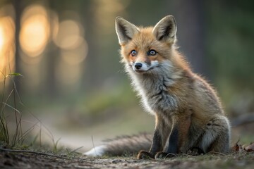 Fototapeta premium A charming high-resolution close-up of a cute red fox, showcasing incredible depth of field.