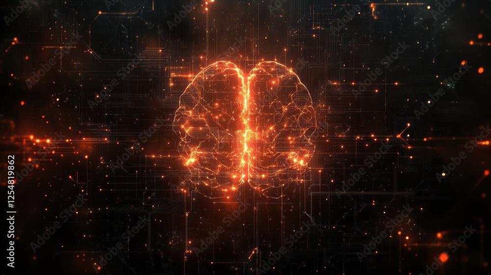 Poster Digital brain composed of glowing circuits and wires showcasing advanced technology and neural connectivity. Generative AI