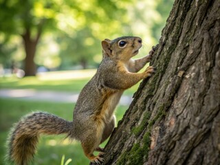 Fototapeta premium A charming squirrel gathers nuts in a tree, a delightful wildlife photo capturing its cuteness.