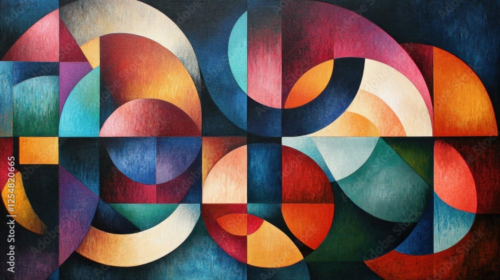 Aufkleber colorful abstract composition featuring curved shapes and geometric patterns in a vibrant display of