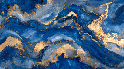 Blue and gold marble wallpaper with tulips in a modern home interior setting