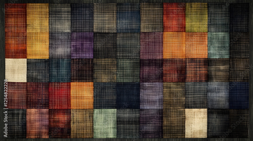 Aufkleber Colorful textile squares arranged in a grid pattern with a textured fabric appearance for design inspiration.