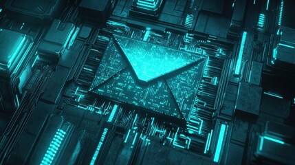Futuristic Glowing Envelope with Encryption Pattern