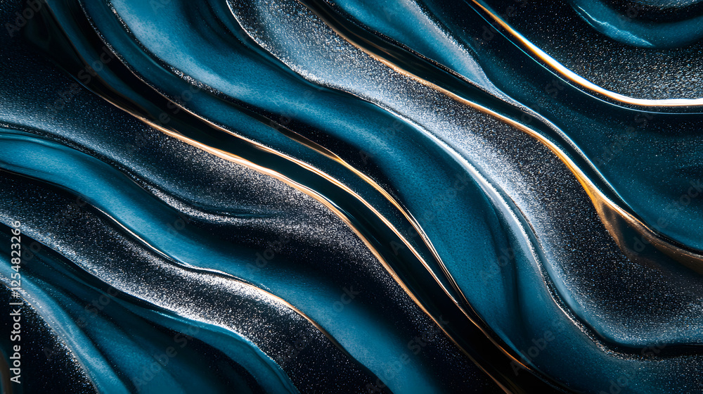 Poster close up of a blue and gold swirl design with intricate details and smooth texture