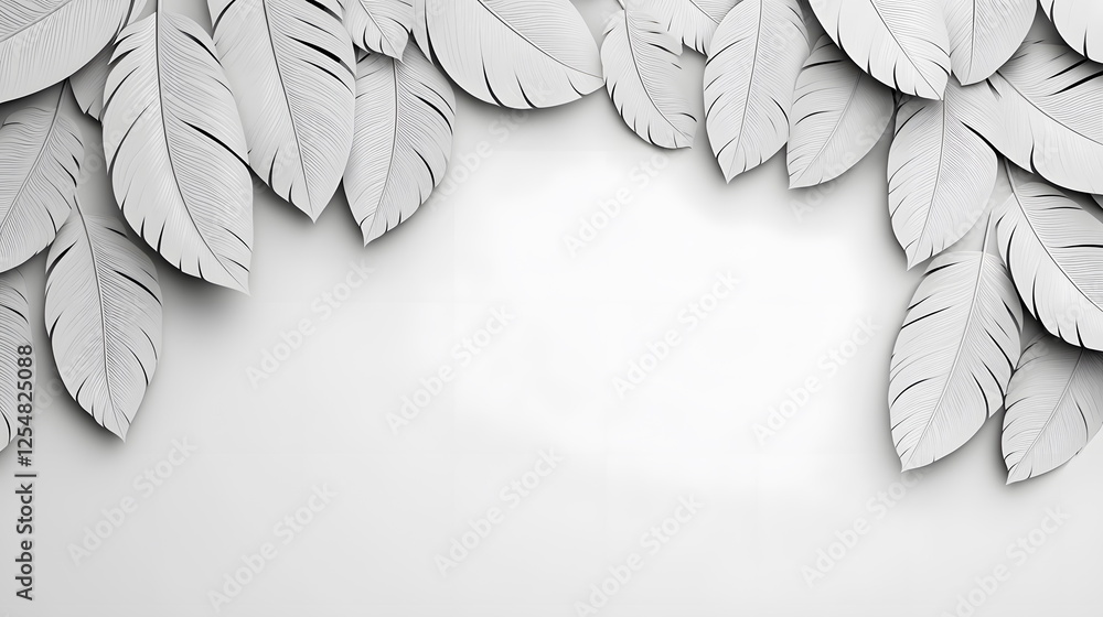 Poster white leaves arranged on a plain background creating a minimaic and elegant design aesthetic.