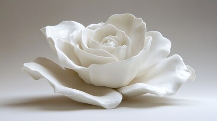 Elegant white rose crafted from fine porcelain showcases intricate details and artistry in a serene setting