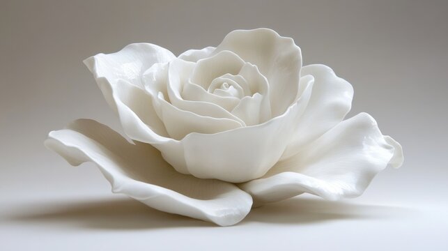 Elegant white rose crafted from fine porcelain showcases intricate details and artistry in a serene setting