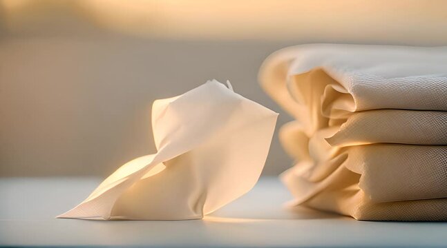 A neat stack of tissues, perfectly aligned, glowing softly under a warm golden light