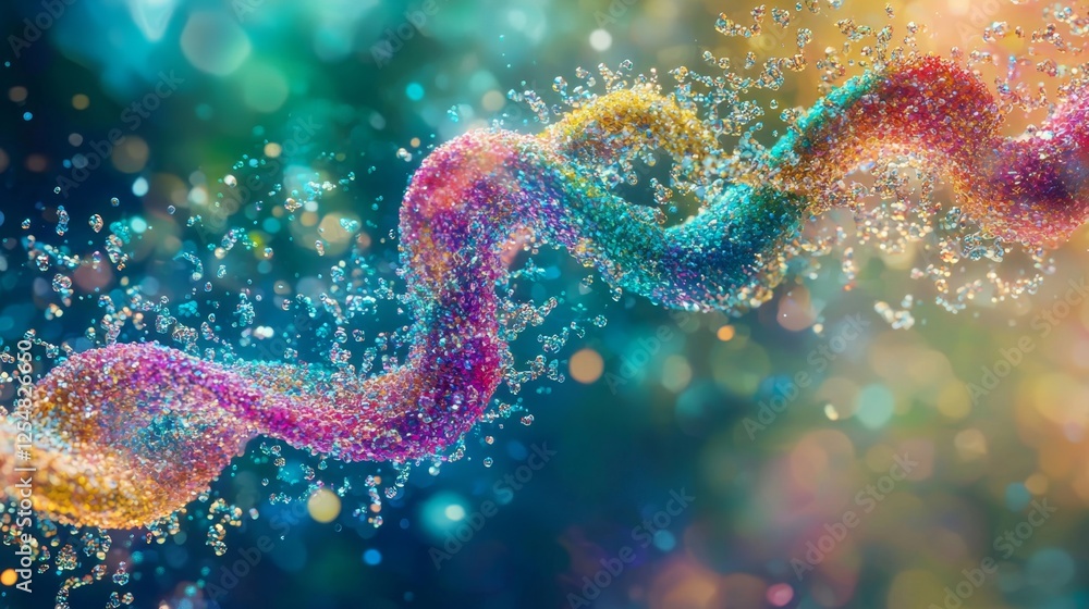 Poster colorful twisting stream of glitter and bubbles in an ethereal background of light and sparkles