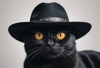Black Cat Wearing A Stylish Black Cowboy Hat