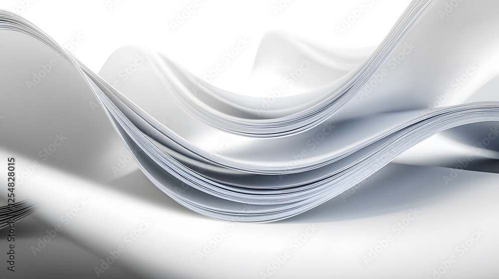 Poster soft white paper sheets flowing in gentle curves against a bright background creating an abstract de