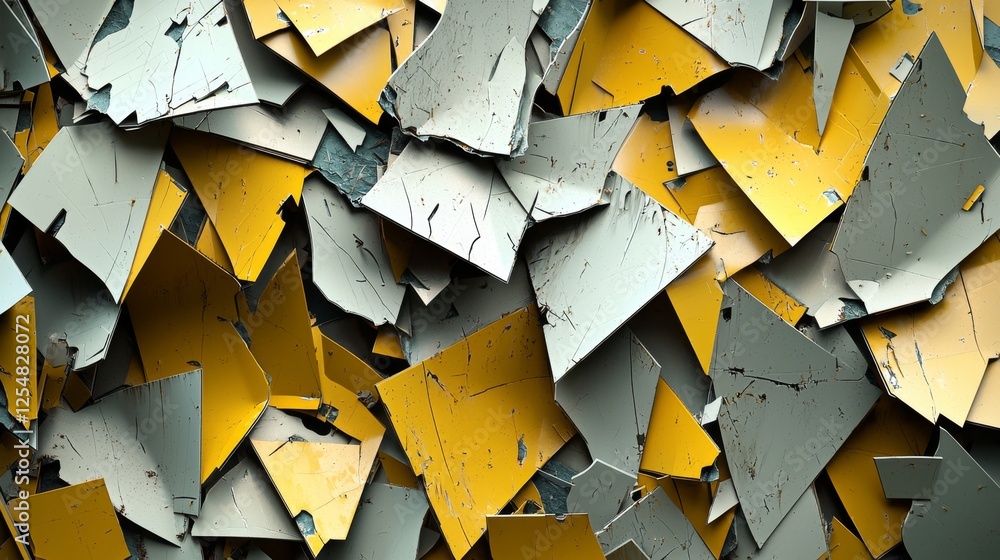 Poster abstract composition of colorful scraps with chipped paint in yellow and grey tones for artistic bac