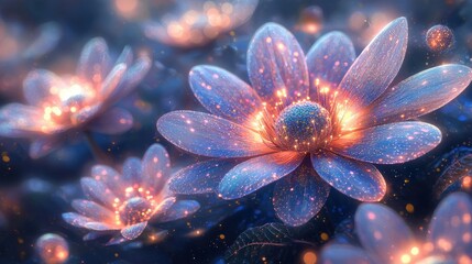 Fototapeta premium Enchanted Glowing Flowers: A Dreamlike Floral Display