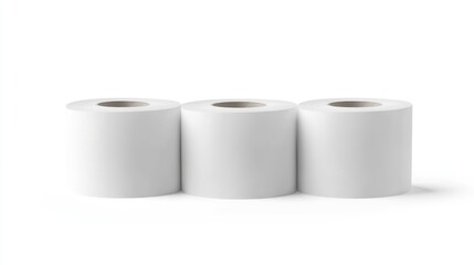 Three paper towel rolls on white background, studio shot