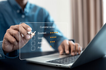 Customer services best excellent business rating experience. Satisfaction survey concept. user give...