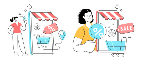 Home shopping using mobile phone. Young woman and digital retail