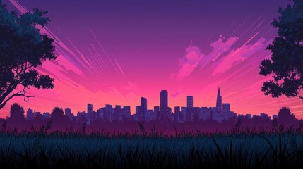 Pixel Art Cityscape Sunset View