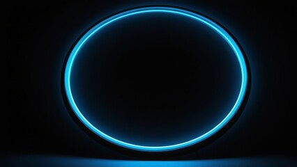 Obraz premium Blue neon ring glowing in the dark, featuring a sleek and modern design