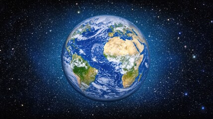 Naklejka premium The glowing Earth seen from space, beautifully lit, with an empty cosmic area for text placement.