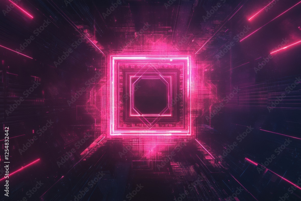 Aufkleber visual representation of a microchip technology design with neon elements in a digital environment s