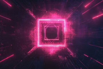 Visual representation of a microchip technology design with neon elements in a digital environment showcasing intricate details. Generative AI