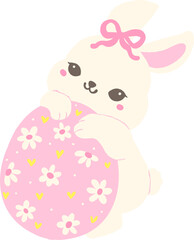 Cute Easter Bunny on floral egg
