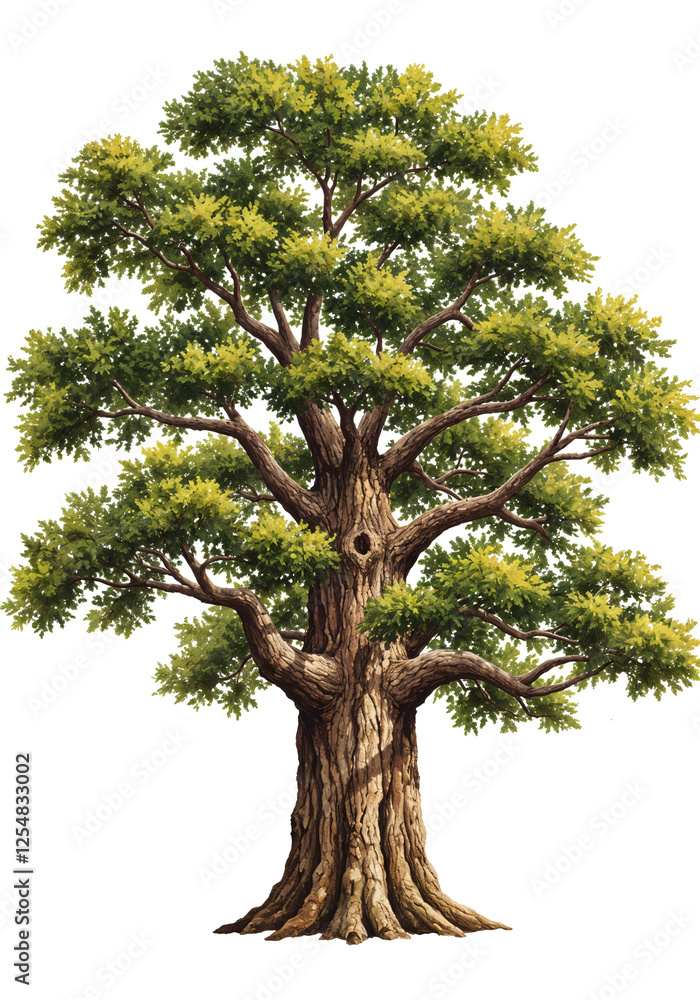 Poster watercolor tree or forest side view isolated on white background for landscape and architecture draw