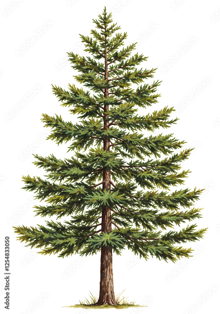 Aufkleber watercolor tree or forest side view isolated on white background for landscape and architecture draw