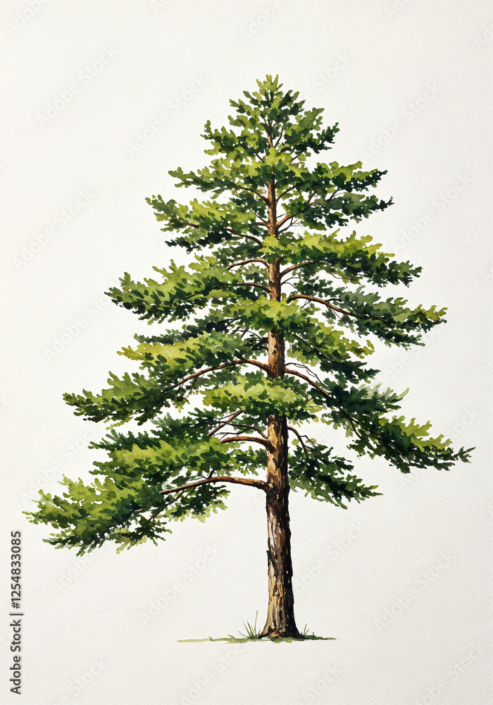 Aufkleber watercolor tree or forest side view isolated on white background for landscape and architecture draw