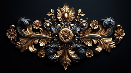 Elegant Baroque Style Decorative Ornament in Gold and Black
