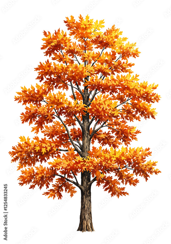Poster watercolor tree or forest side view isolated on white background for landscape and architecture draw